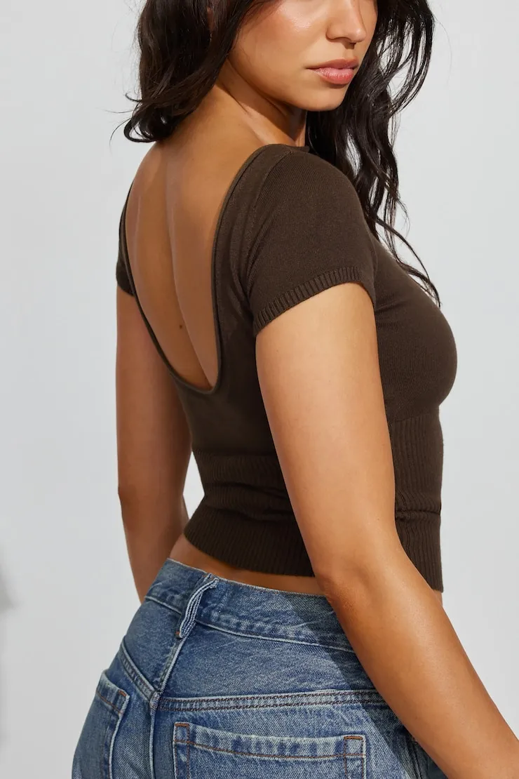 Short Sleeve Boat Neck Top - Garage - Brown - Women Clothing sold by Garage product image thumbnail 3