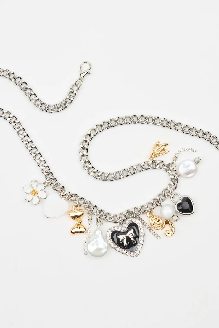 Vintage Hearts & Pearls Charm Necklace - Garage - Greys - Women Clothing sold by Garage product image thumbnail 2