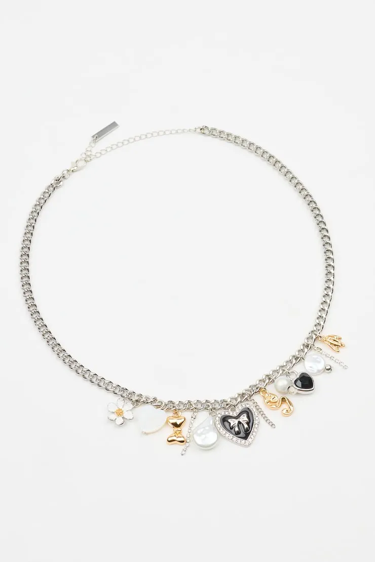 Vintage Hearts & Pearls Charm Necklace - Garage - Greys - Women Clothing sold by Garage product image thumbnail 3