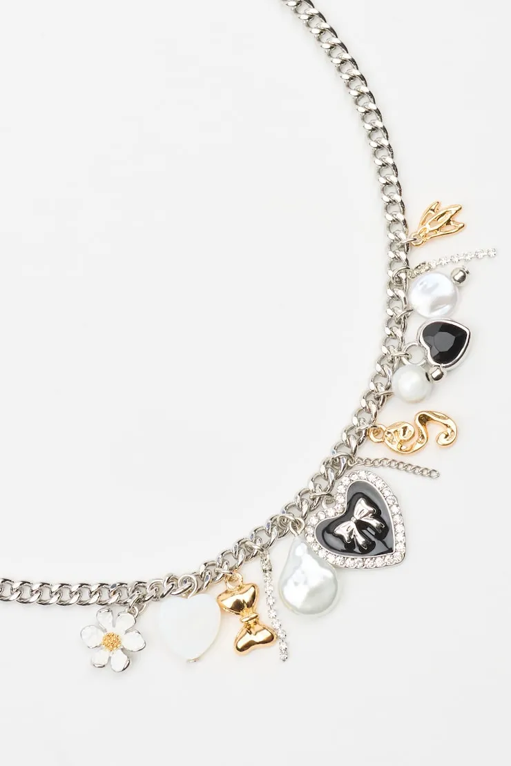 Vintage Hearts & Pearls Charm Necklace - Garage - Greys - Women Clothing sold by Garage product image thumbnail 4