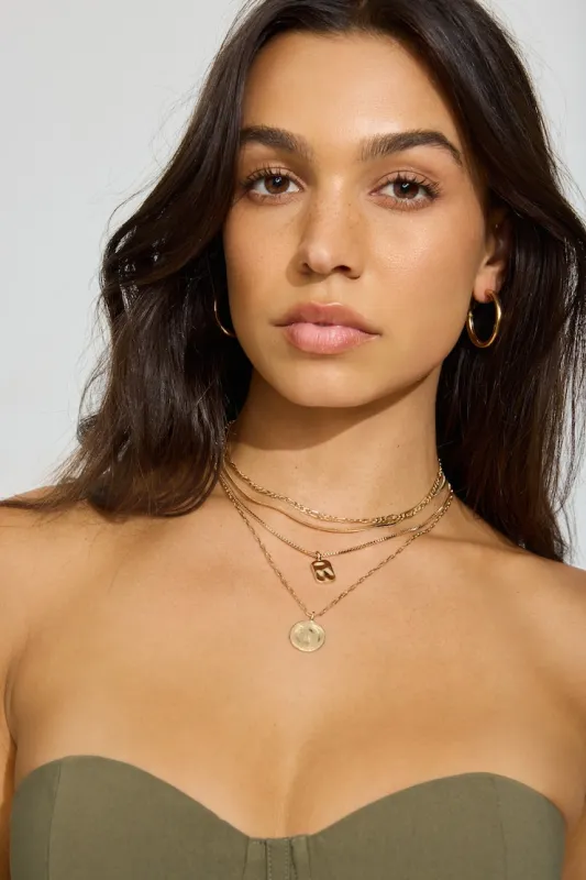 Set of 5 Hammered Charms and Chains Necklaces - Garage - Yellow - Women Clothing made by Garage