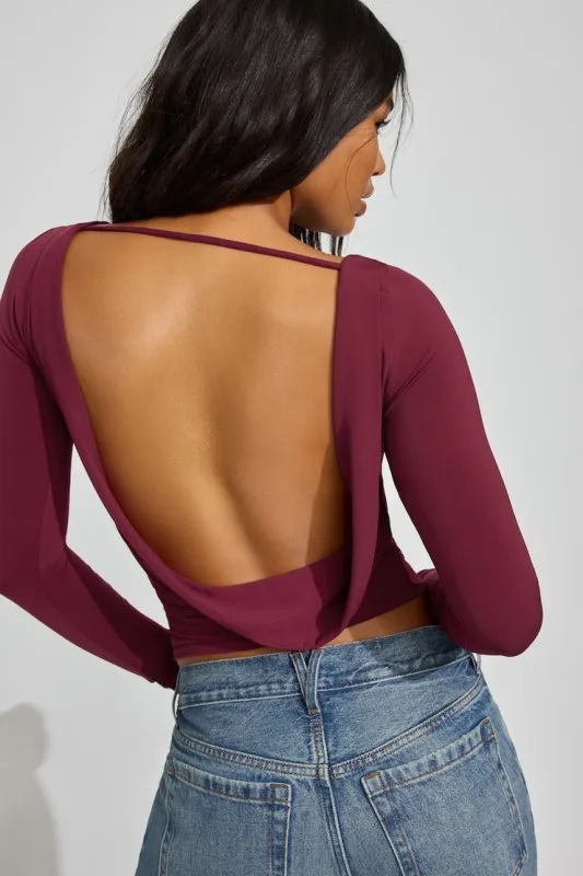 Long Sleeve Cowl Back Top - Garage - Burgundy - Women Clothing made by Garage