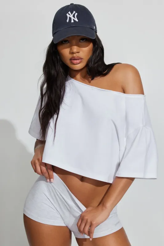 Off Shoulder Cropped T-Shirt - Garage - White - Women Clothing made by Garage