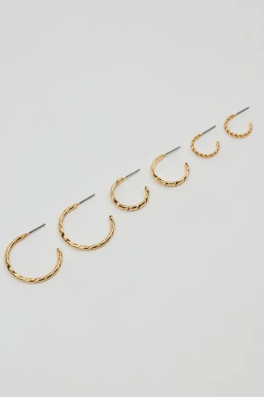 Set of 3 Textured Open Hoop Earrings - Garage - Yellow - Women Clothing made by Garage