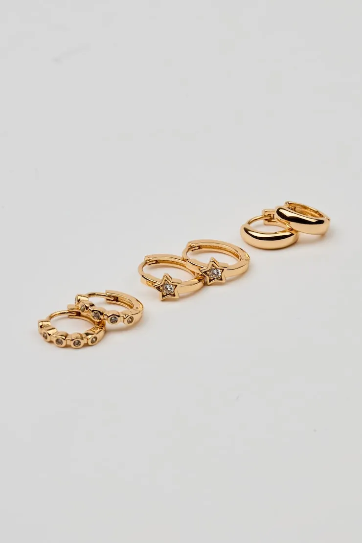 3 Pack Mini Stars & Gem Hoop Earrings - Garage - White - Women Clothing sold by Garage product image thumbnail 2