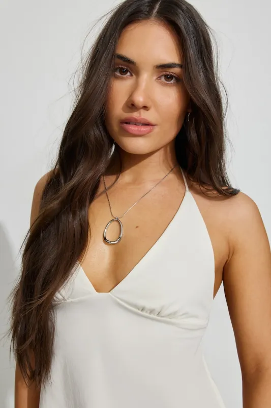 Hammered Single Oval Necklace - Garage - Grey - Women Clothing made by Garage