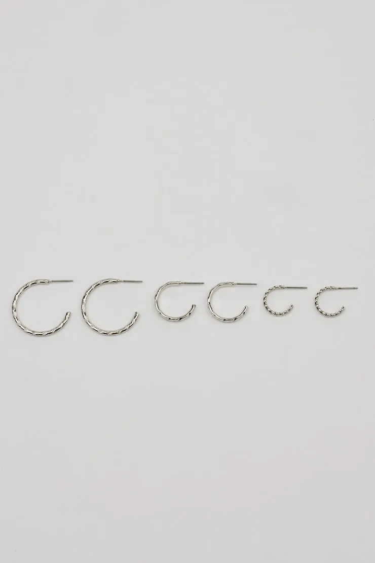 Set of 3 Textured Open Hoop Earrings - Garage - Grey - Women Clothing sold by Garage product image thumbnail 3