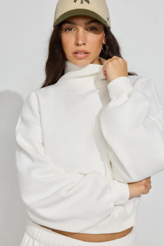 UltraFleece Bubble Mock Neck Sweater - Garage - White - Women Clothing made by Garage