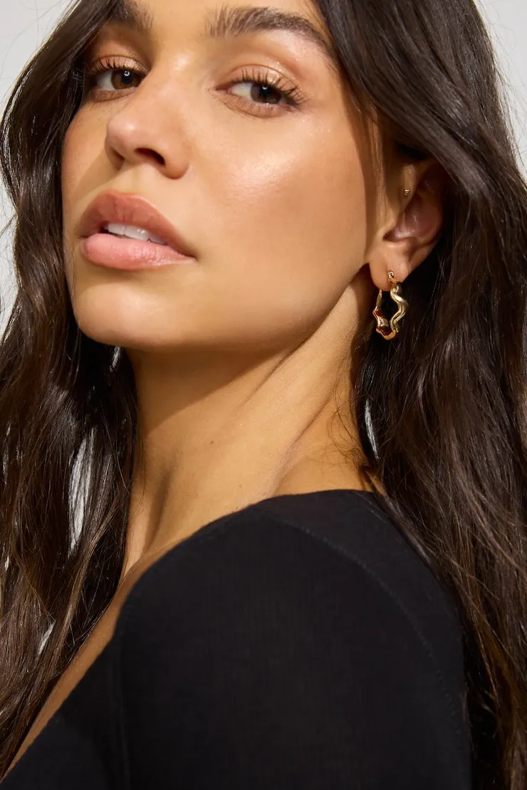 3 Pack of Wavy Studs and Hoop Earrings - Garage - Yellow - Women Clothing sold by Garage