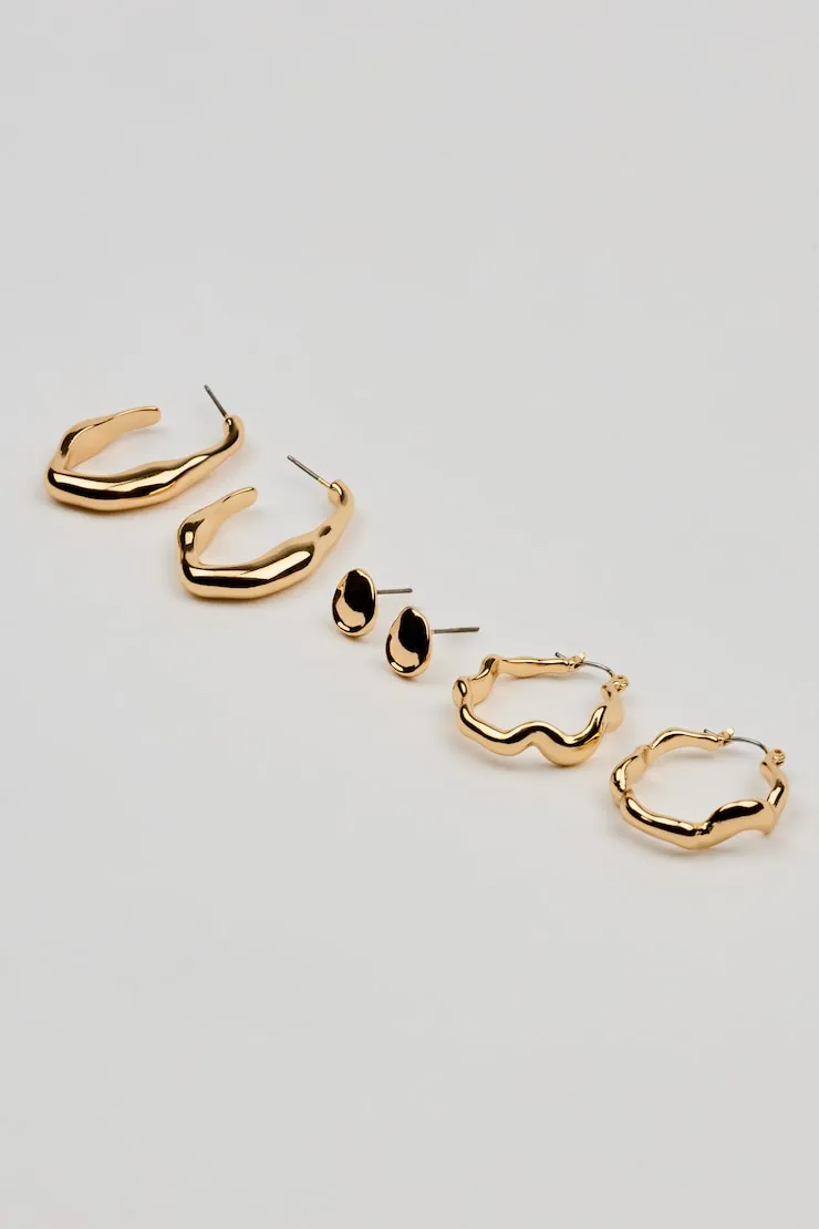 3 Pack of Wavy Studs and Hoop Earrings - Garage - Yellow - Women Clothing sold by Garage product image thumbnail 2