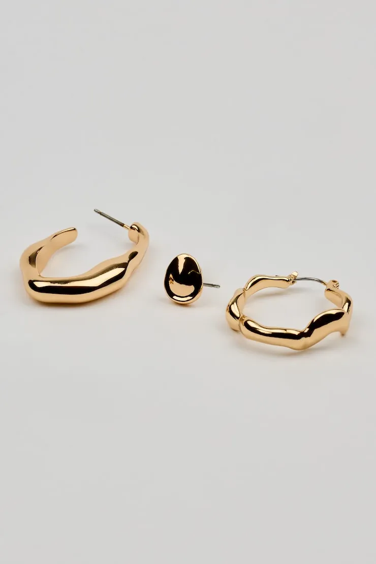 3 Pack of Wavy Studs and Hoop Earrings - Garage - Yellow - Women Clothing sold by Garage product image thumbnail 3