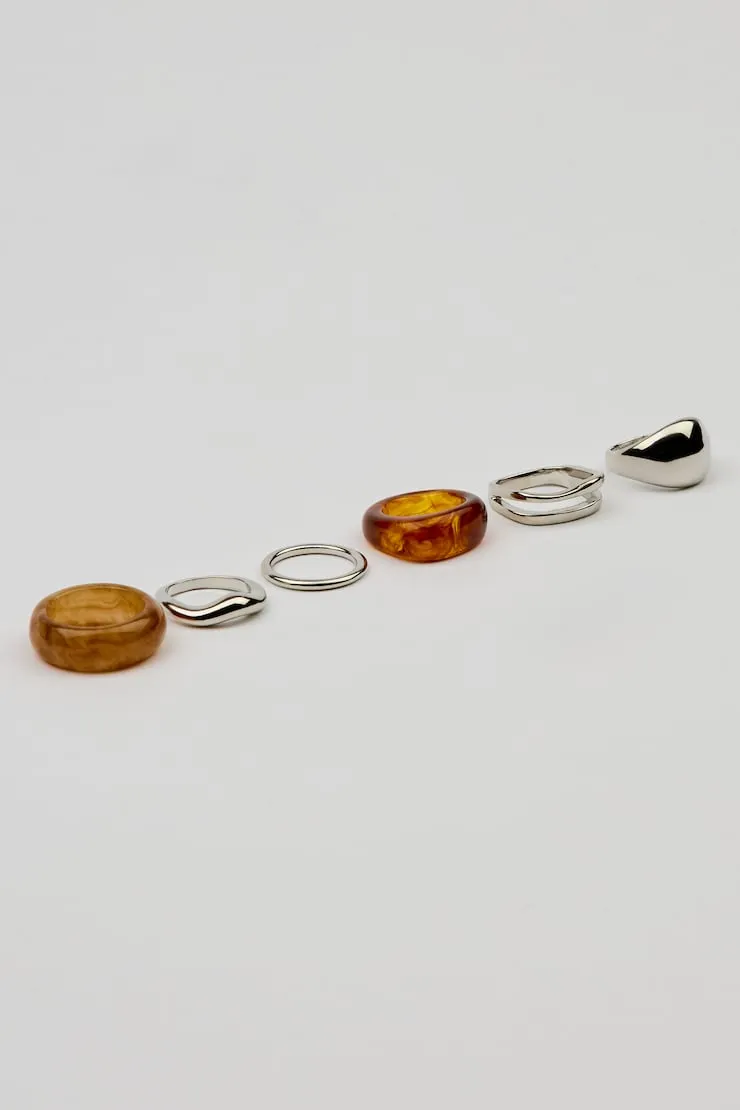 Set of 6 Resin & Dome Rings - Garage - Brown - Women Clothing sold by Garage product image thumbnail 3