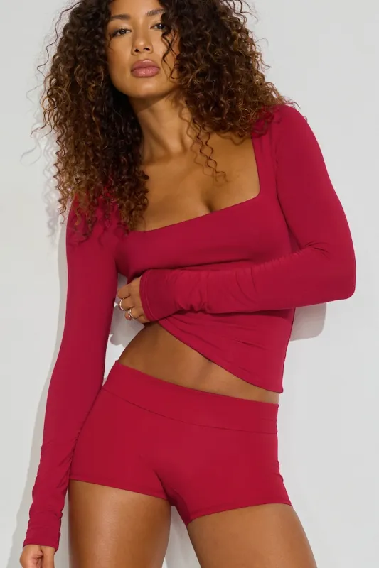 Smooth Open Neck Long Sleeve Tee - Garage - Red - Women Clothing made by Garage