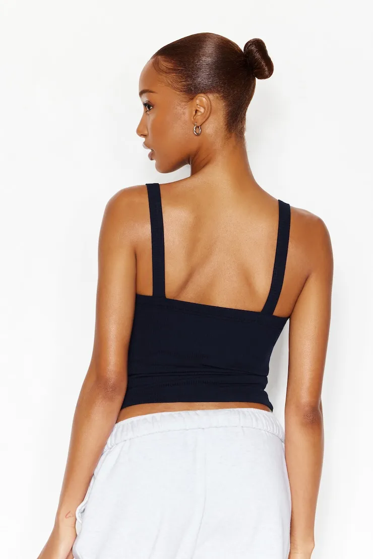 Open Neck Ribbed Cami Top - Garage - Navy - Women Clothing sold by Garage product image thumbnail 4