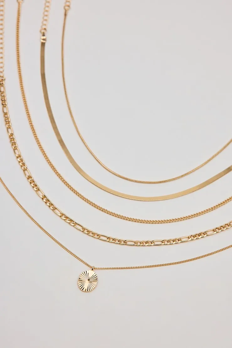 Set of 5 Clean Diamond Cut Oval Necklaces - Garage - Yellow - Women Clothing sold by Garage product image thumbnail 2