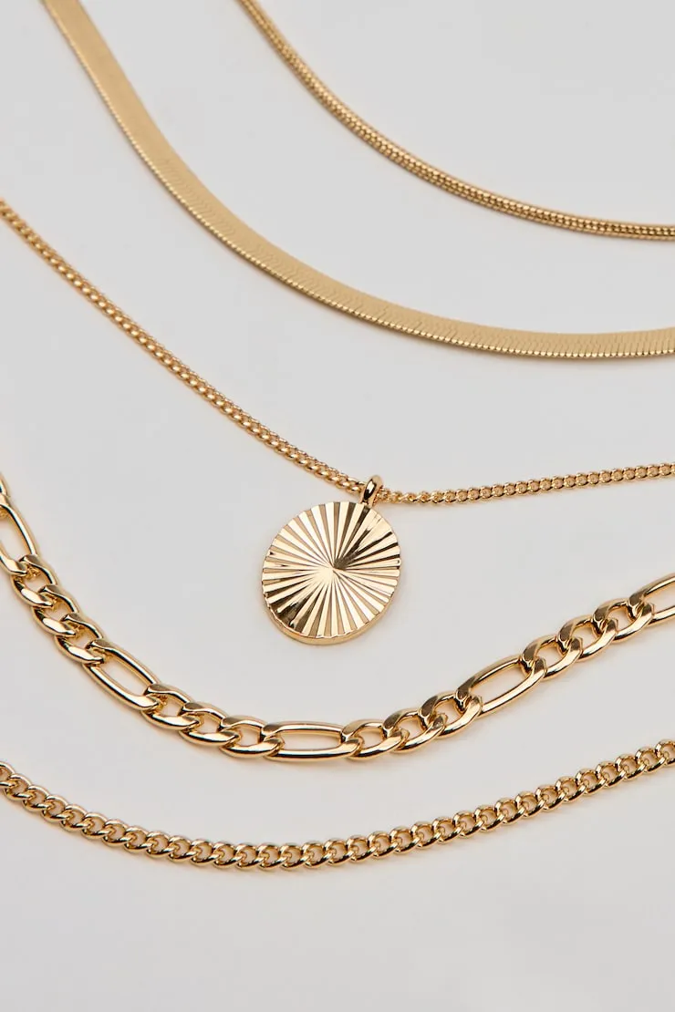 Set of 5 Clean Diamond Cut Oval Necklaces - Garage - Yellow - Women Clothing sold by Garage product image thumbnail 3