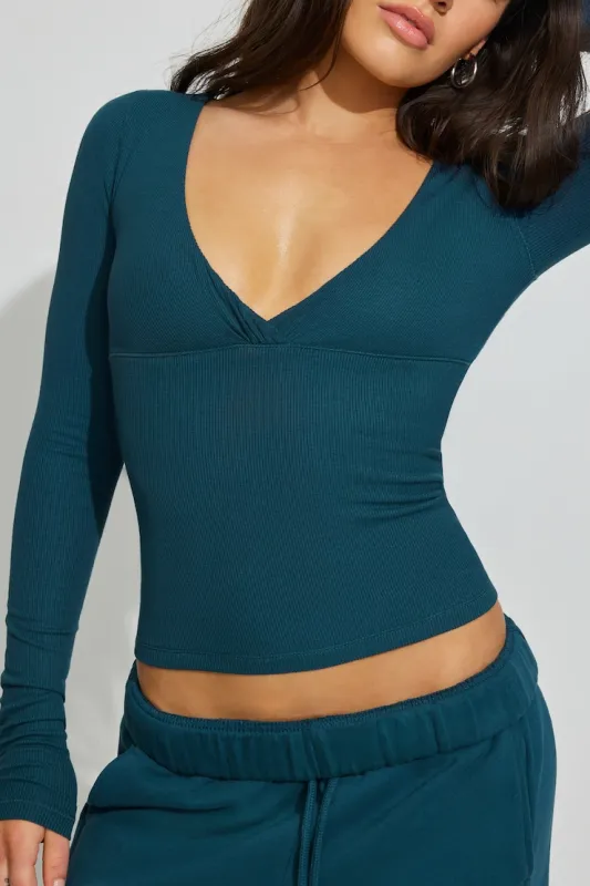 Crossover Long Sleeve Top - Garage - Blue - Women Clothing made by Garage