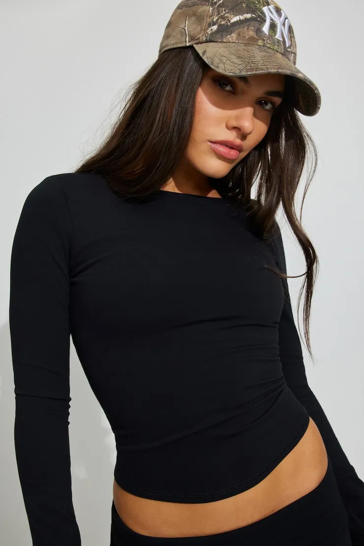 Active Scoop Back Long Sleeve Top - Garage - Black - Women Clothing sold by Garage product image thumbnail 2
