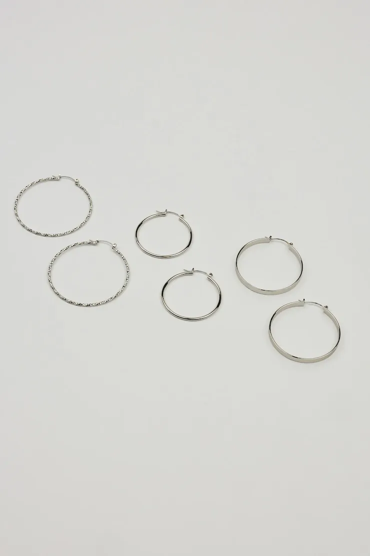 3 Pack Smooth & Textured Hoop Earrings - Garage - Grey - Women Clothing sold by Garage product image thumbnail 2
