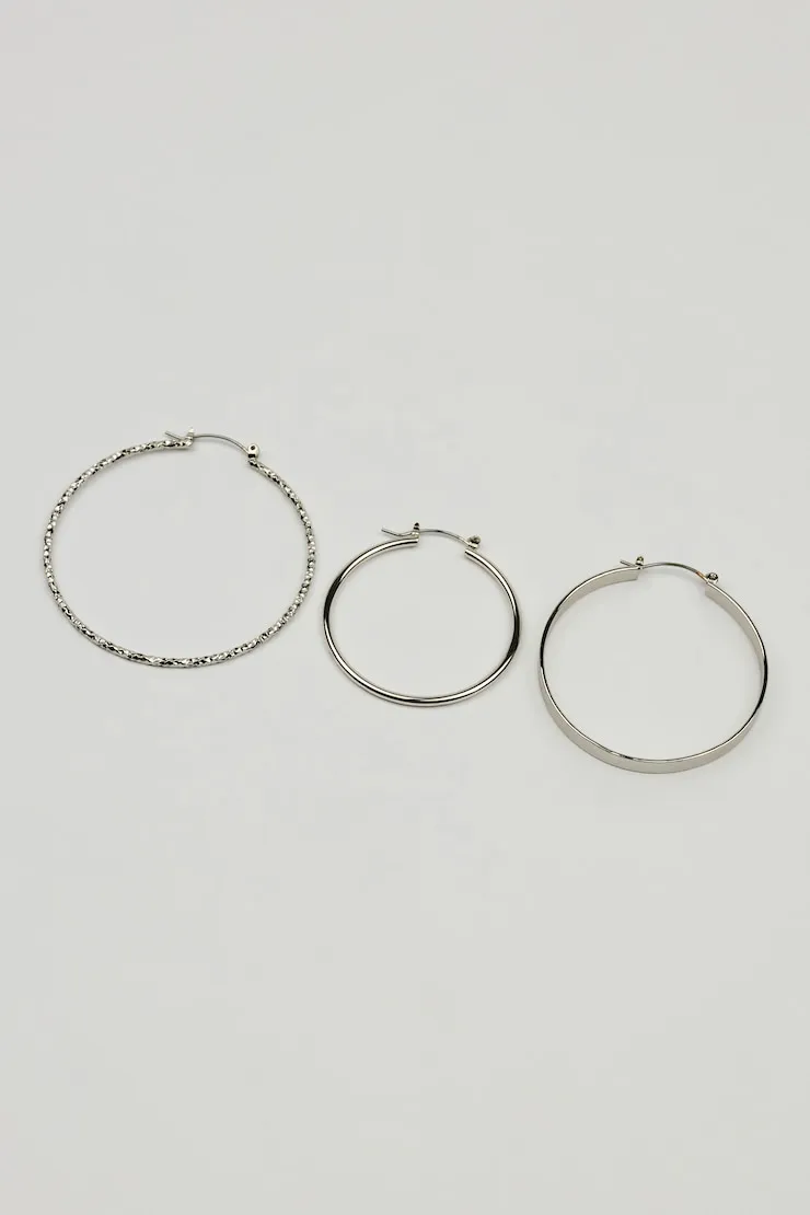 3 Pack Smooth & Textured Hoop Earrings - Garage - Grey - Women Clothing sold by Garage product image thumbnail 3