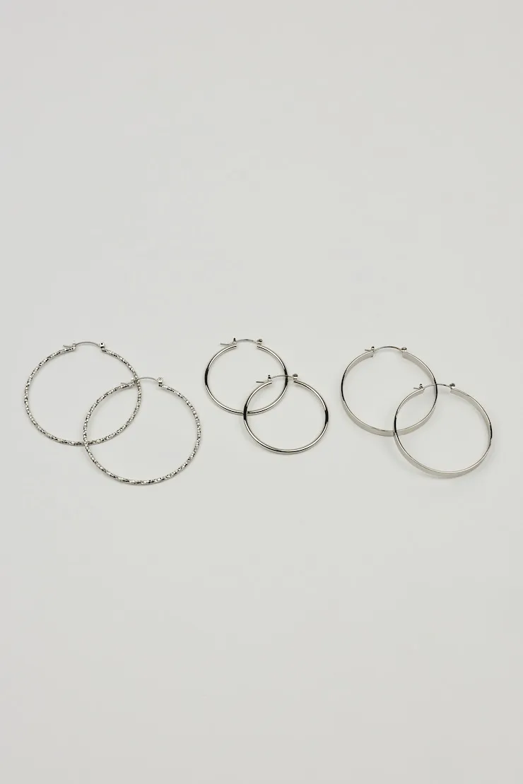 3 Pack Smooth & Textured Hoop Earrings - Garage - Grey - Women Clothing sold by Garage product image thumbnail 4
