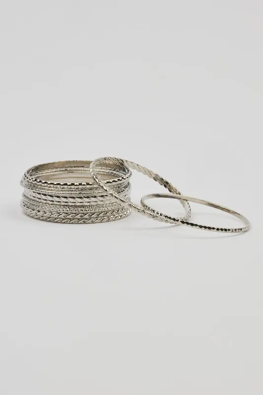 Set of 11 Textured Bangles - Garage - Grey - Women Clothing made by Garage