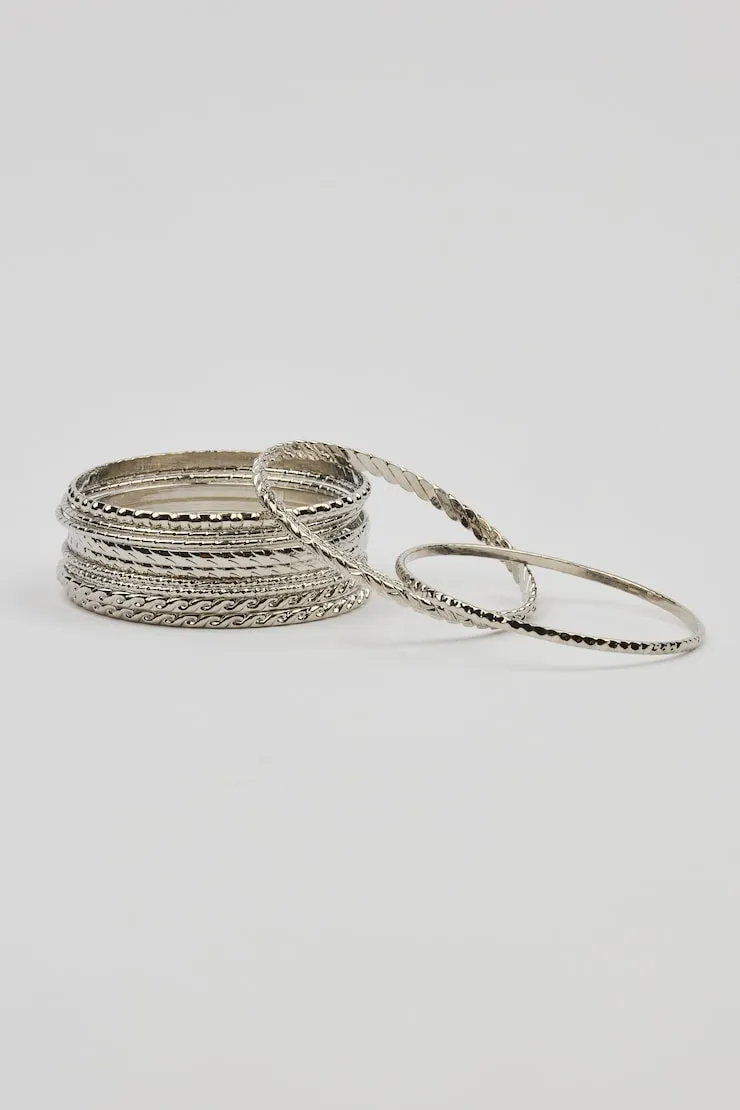 Set of 11 Textured Bangles - Garage - Grey - Women Clothing sold by Garage