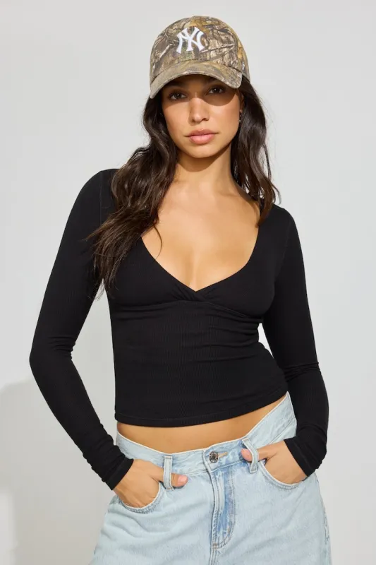 Crossover Long Sleeve Top - Garage - Black - Women Clothing made by Garage