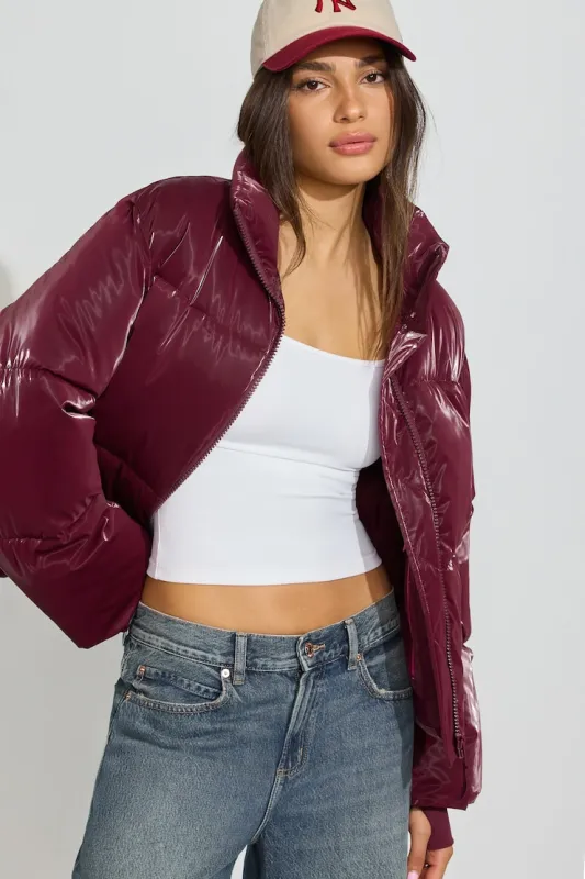 Shiny Puffer Jacket - Garage - Burgundy - Women Clothing made by Garage