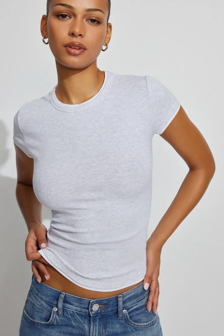 Ribbed Double Layer T-Shirt - Garage - Greys - Women Clothing sold by Garage