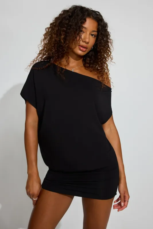 Off Shoulder Draped Mini Dress - Garage - Black - Women Clothing made by Garage