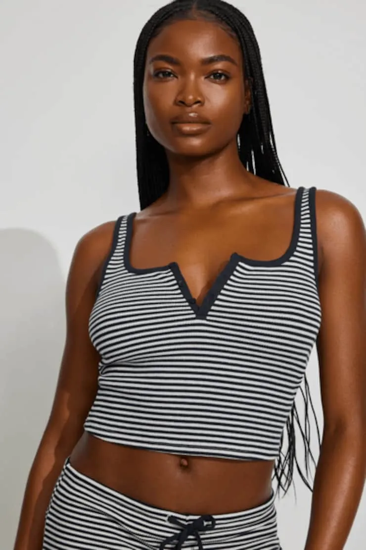 Waffle Henley Tank Top - Garage - Navy - Women Clothing sold by Garage