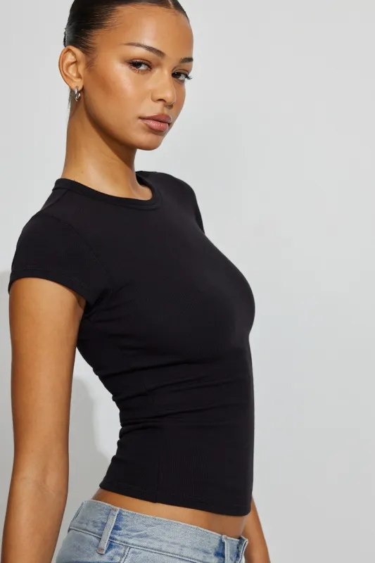 Ribbed Crewneck T-Shirt - Garage - Black - Women Clothing made by Garage