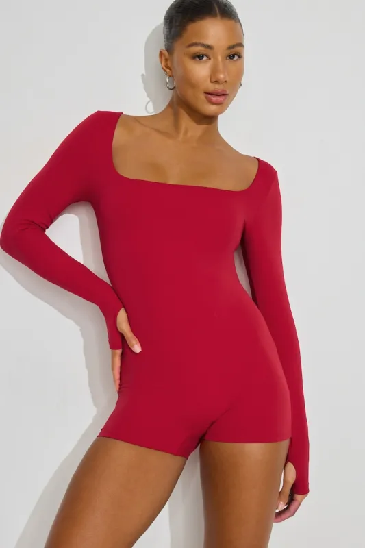 Active Square Neck Romper - Garage - Red - Women Clothing made by Garage