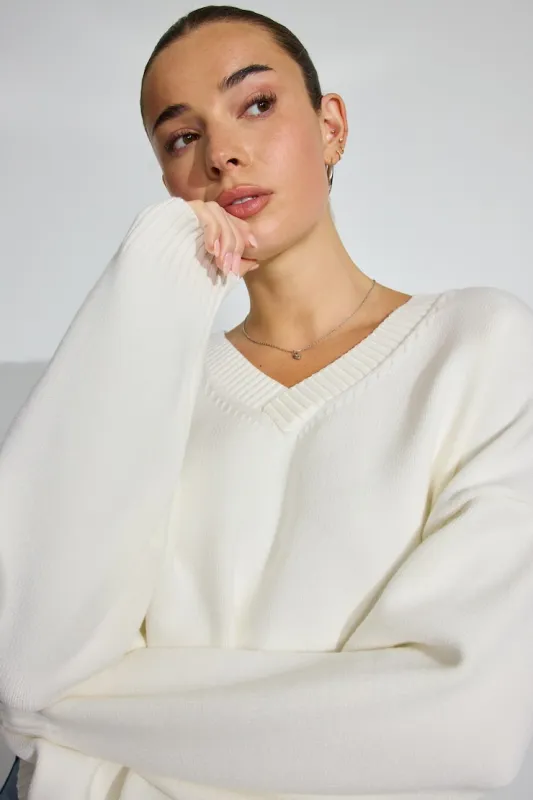 V-Neck Oversized Sweater - Garage - White - Women Clothing made by Garage