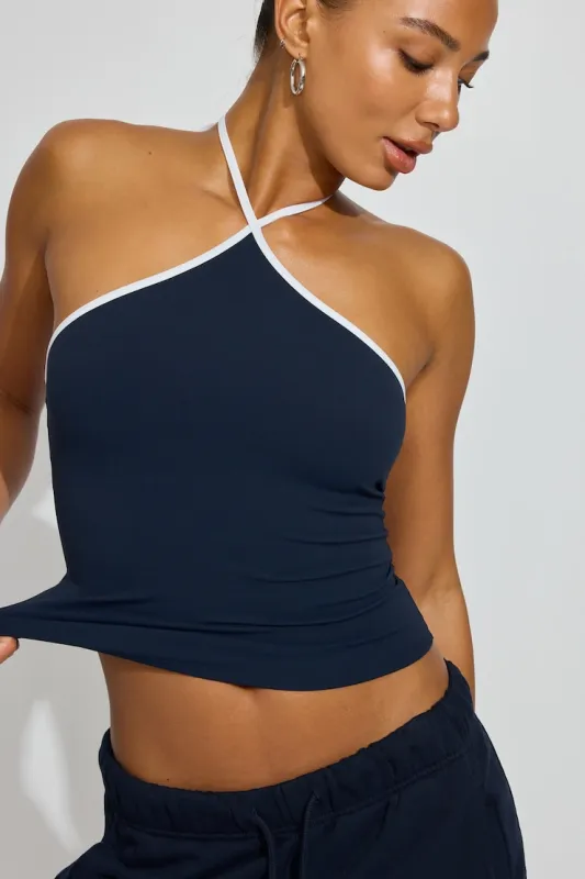Sleek Y-Neck Cami Top - Garage - Blue - Women Clothing made by Garage