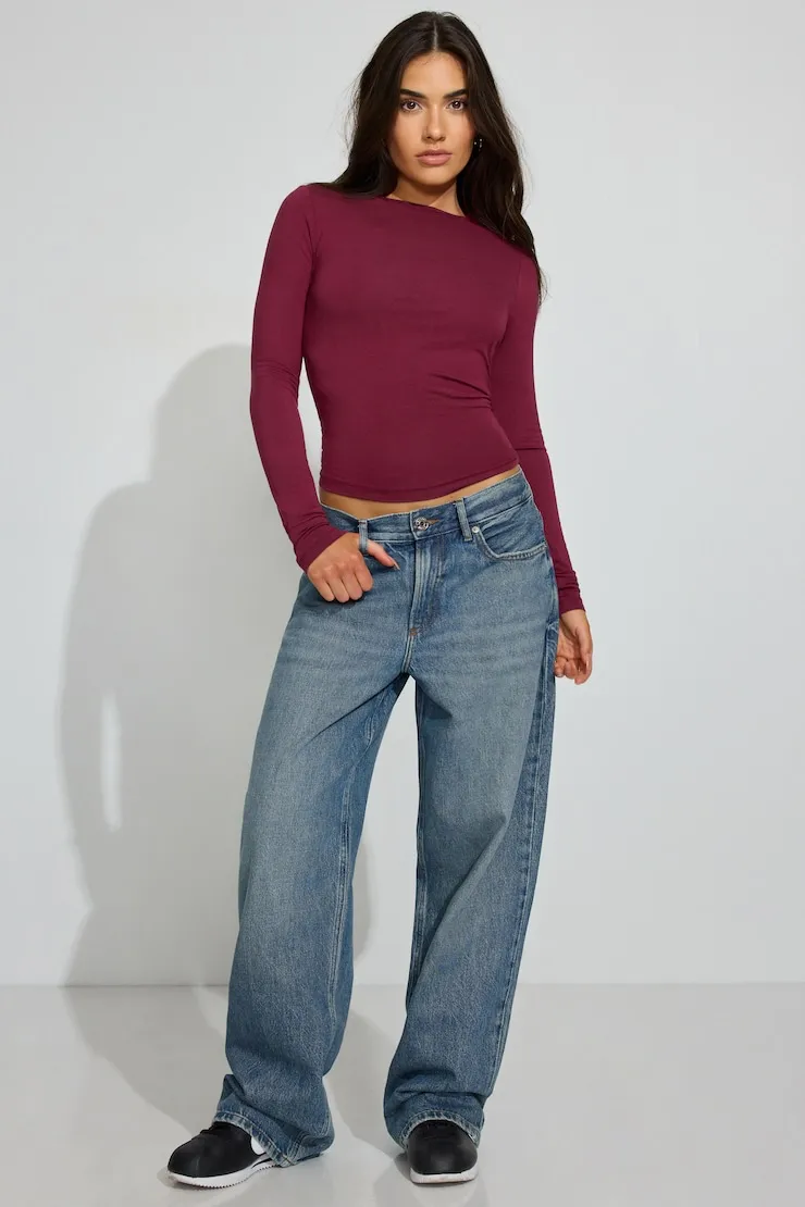 Smooth Long Sleeve Crewneck Top - Garage - Burgundy - Women Clothing sold by Garage product image thumbnail 2