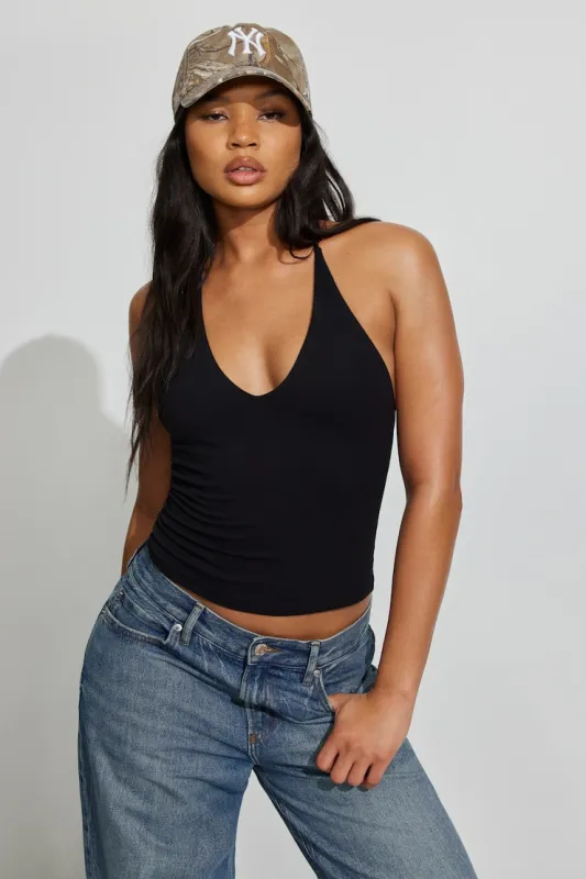 Sleek Plunge Adjustable Halter Top - Garage - Black - Women Clothing made by Garage