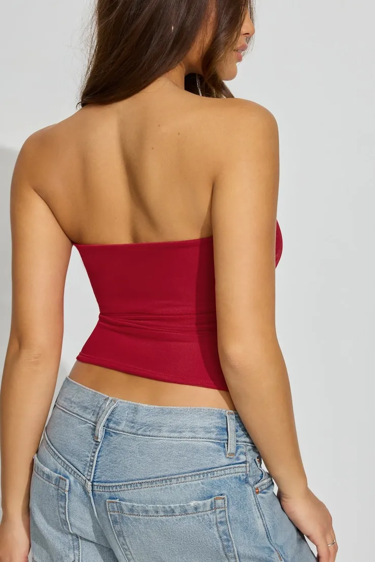 Mesh Ruched Tube Top - Garage - Red - Women Clothing sold by Garage product image thumbnail 3