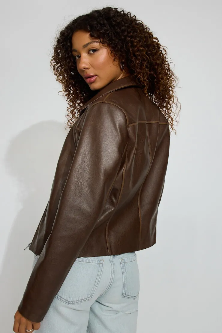 Faux Leather Worker Jacket - Garage - Brown - Women Clothing sold by Garage product image thumbnail 5