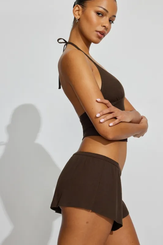 Mini Ribbed Shorts - Garage - Brown - Women Clothing made by Garage