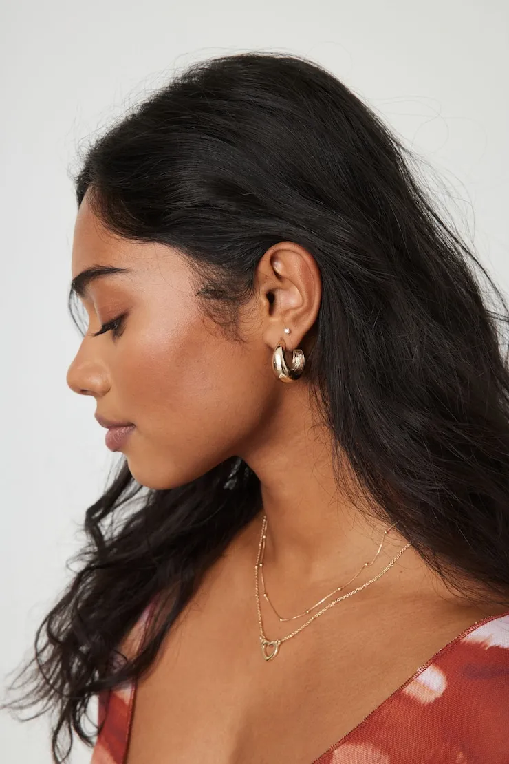3 Pack Textured Hoop Earrings - Garage - Yellow - Women Clothing sold by Garage