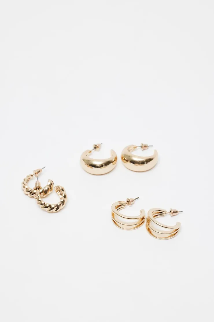 3 Pack Textured Hoop Earrings - Garage - Yellow - Women Clothing sold by Garage product image thumbnail 5