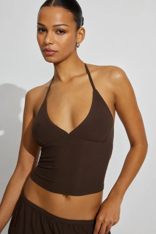 Mini Ribbed Halter Cami Top - Garage - Brown - Women Clothing made by Garage