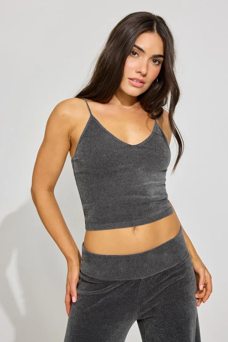 Chenille Tiny Strap V-Neck Cami Top - Garage - Greys - Women Clothing sold by Garage product image thumbnail 2