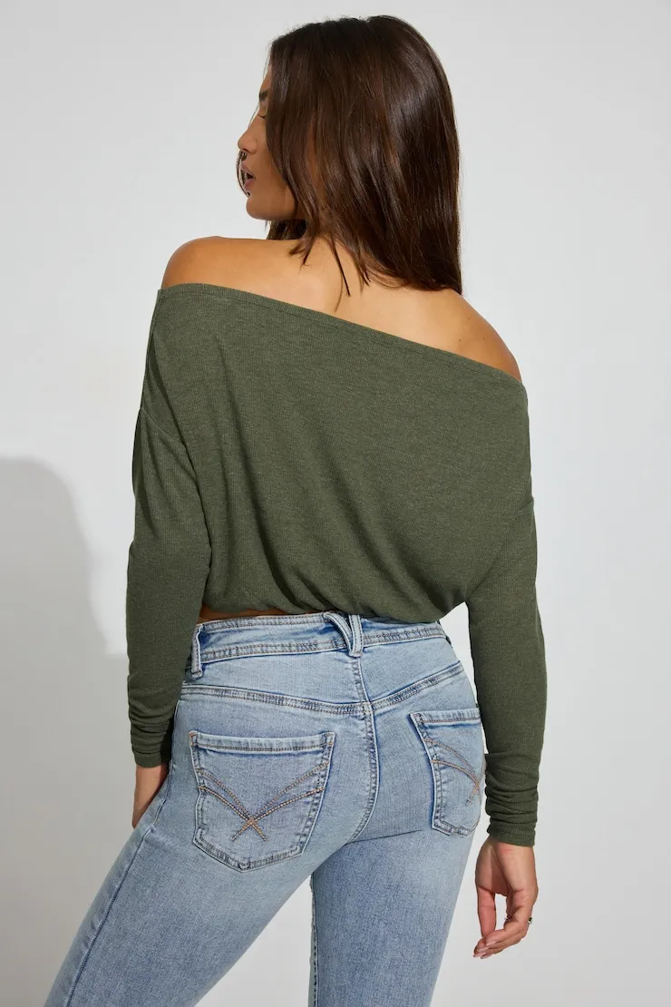 Serene Off Shoulder Long Sleeve Top - Garage - Green - Women Clothing sold by Garage product image thumbnail 3