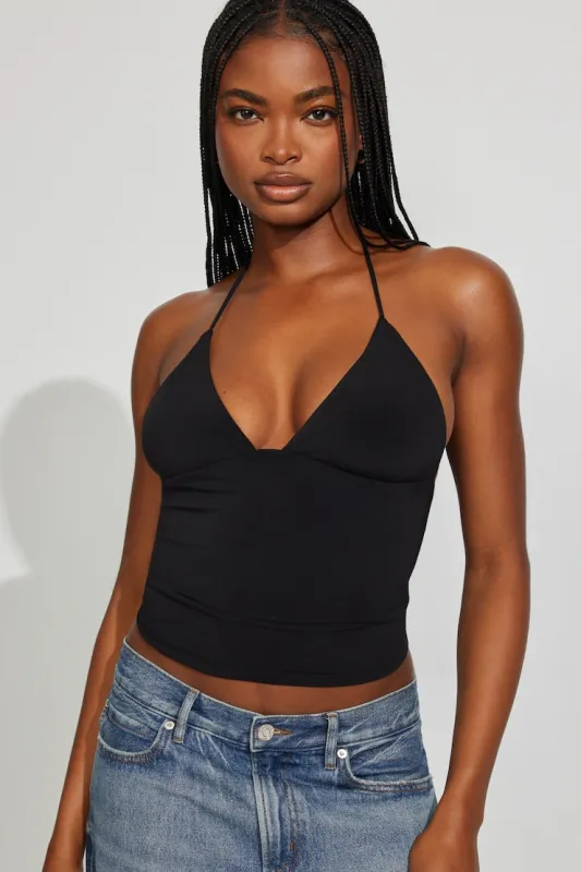 Plunge Halter Top - Garage - Black - Women Clothing made by Garage