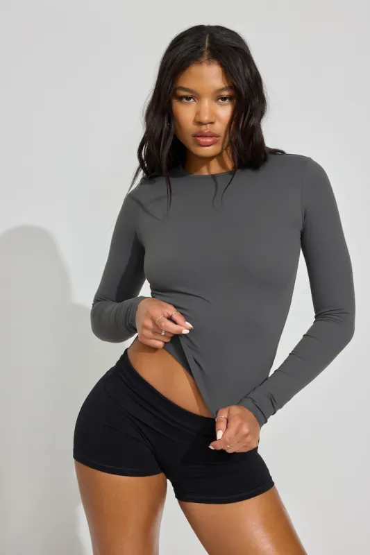 Sleek Crewneck Long Sleeve Top - Garage - Greys - Women Clothing made by Garage