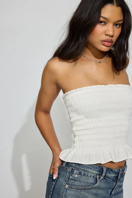 Linen Smocked Tube Top - Garage - White - Women Clothing made by Garage