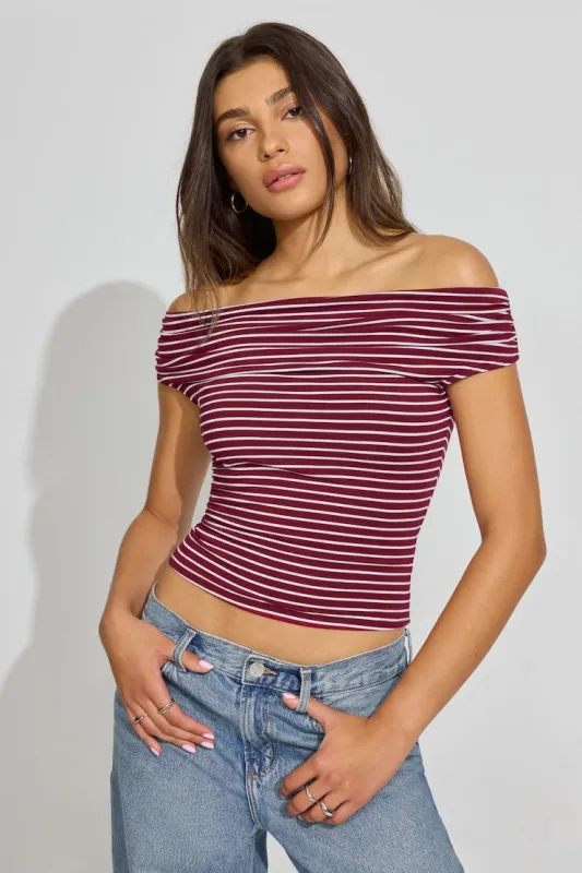 Smooth Off Shoulder Top - Garage - Navy - Women Clothing made by Garage